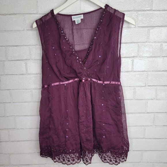 Motherhood Maternity Purple Beaded Chiffon Blouse - Picture 1 of 6